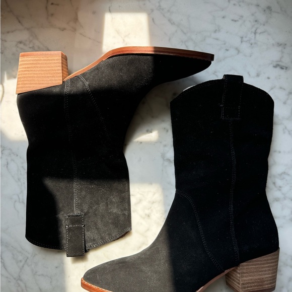 MADEWELL Black Suede Western Boots “The Cassidy Tall Western Boot” NWT - Picture 11 of 16